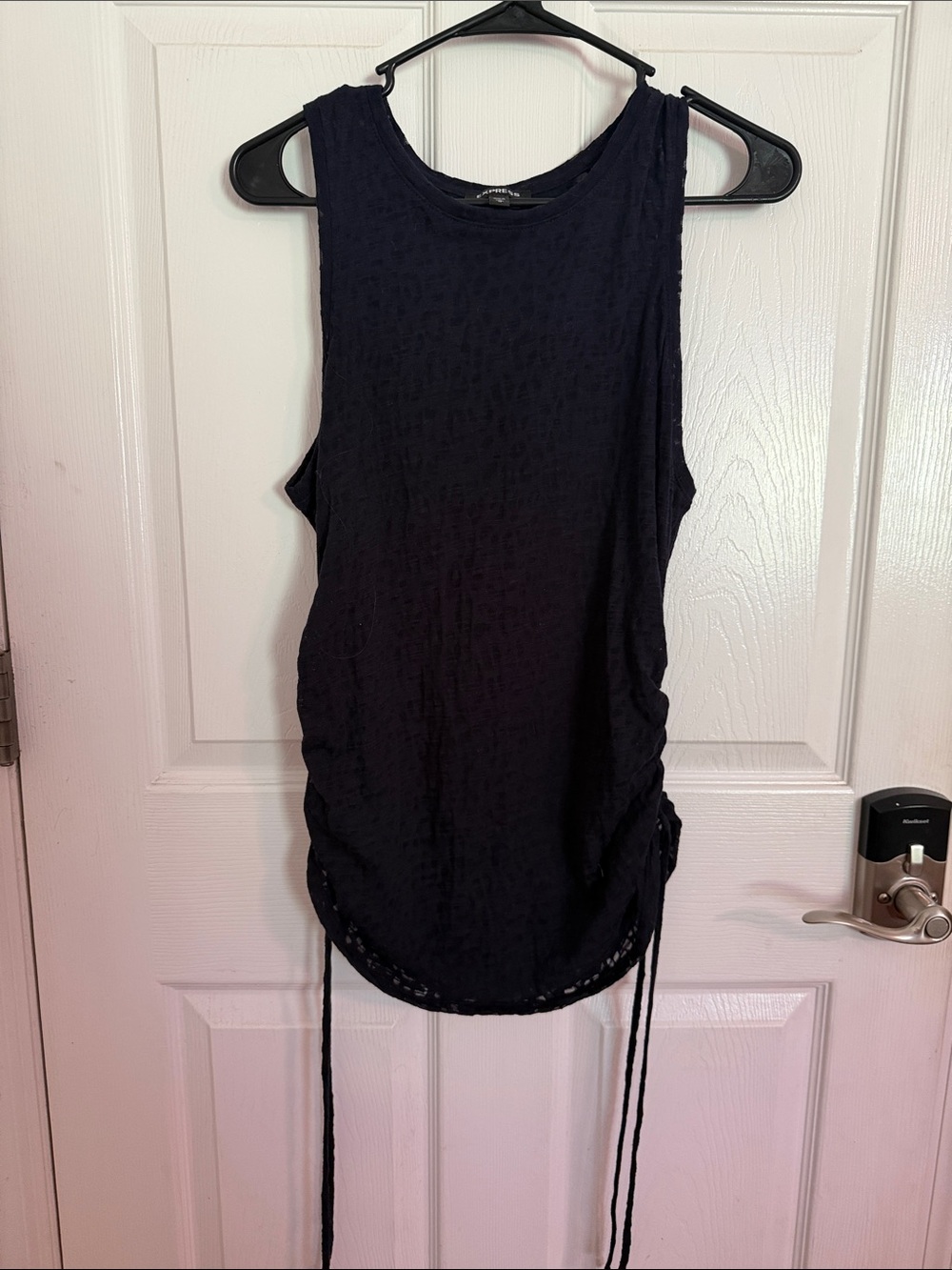 Express Women's Navy Sleeveless Rouched sides Tank Top